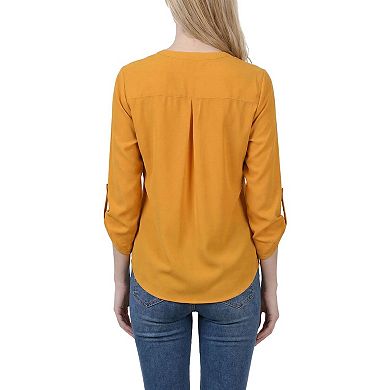 3/4 Roll Tab Sleeve Mandarin Collar Blouse