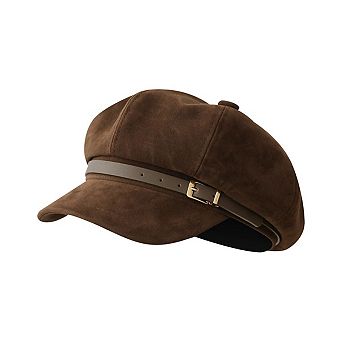 Women's Suede-Look Baker Boy Newsboy Cap with Adjustable Buckle Strap Vintage Soft Fall Hat
