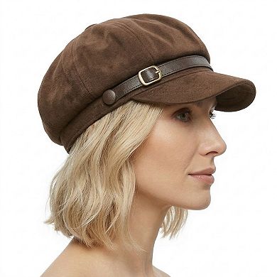 Women's Suede-Look Baker Boy Newsboy Cap with Adjustable Buckle Strap Vintage Soft Fall Hat