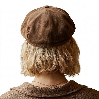 Women's Suede-Look Baker Boy Newsboy Cap with Adjustable Buckle Strap Vintage Soft Fall Hat