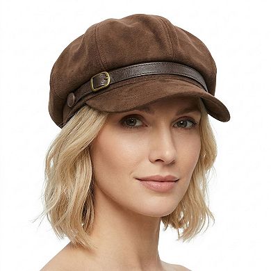 Women's Suede-Look Baker Boy Newsboy Cap with Adjustable Buckle Strap Vintage Soft Fall Hat