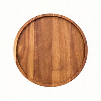 11.5" Round Wood Tray Home Decor Tray