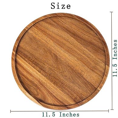 11.5" Round Wood Tray Home Decor Tray