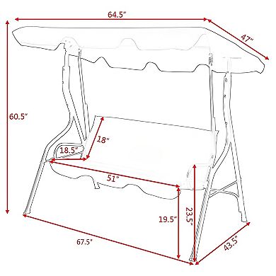 3-Seat Outdoor Patio Canopy Swing with Cushioned Steel Frame
