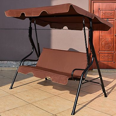 3-Seat Outdoor Patio Canopy Swing with Cushioned Steel Frame
