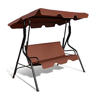 3-Seat Outdoor Patio Canopy Swing with Cushioned Steel Frame