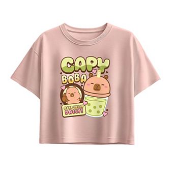 Girls 7-16 CapyFun Capybara Boba Boxy Tee