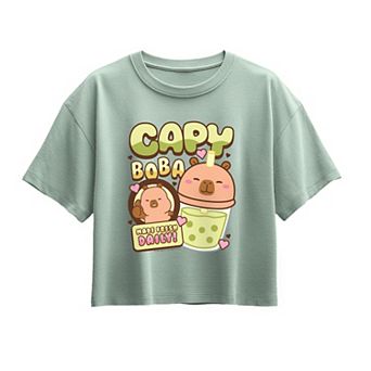 Girls 7-16 CapyFun Capybara Boba Boxy Tee