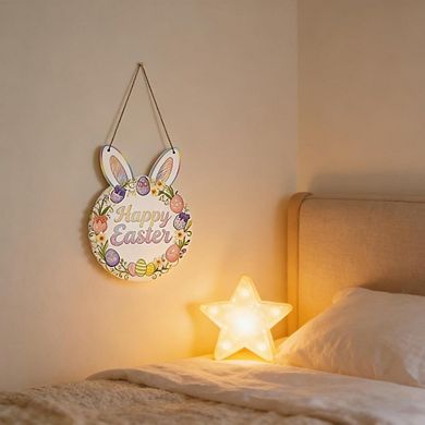 Happy Easter Bunny Eggs Wooden Wreath Front Door & Wall Decor