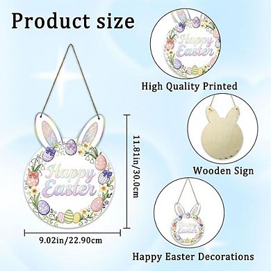 Happy Easter Bunny Eggs Wooden Wreath Front Door & Wall Decor