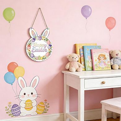 Happy Easter Bunny Eggs Wooden Wreath Front Door & Wall Decor