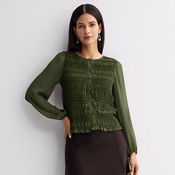 Women's Nine West Button Front Long Sleeve Crinkle Blouse