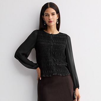 Women's Nine West Button Front Long Sleeve Crinkle Blouse