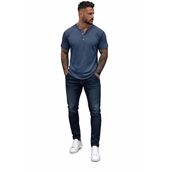 Men Short Sleeve Cotton Henley Tee