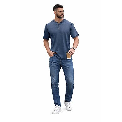 Men Short Sleeve Cotton Henley Tee