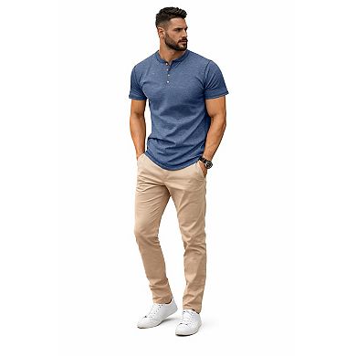 Men Short Sleeve Cotton Henley Tee