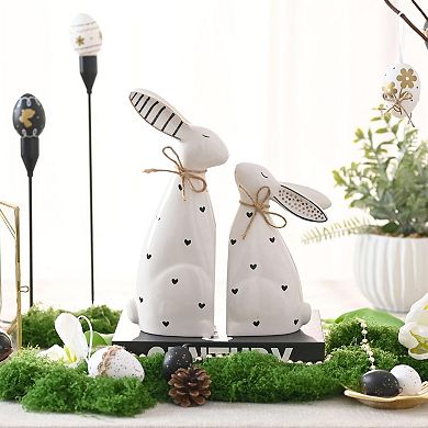 2PC Easter Bunny Ceramic Rabbit Figurine Spring Tabletop Garden Decor