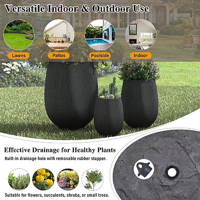 KWPZQEB Egg-Shaped Outdoor Stone-Look Textured Flower Pots Set of 3