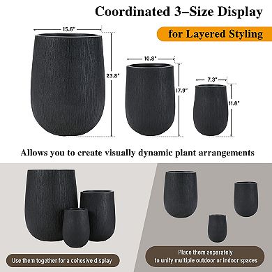 KWPZQEB Egg-Shaped Outdoor Stone-Look Textured Flower Pots Set of 3