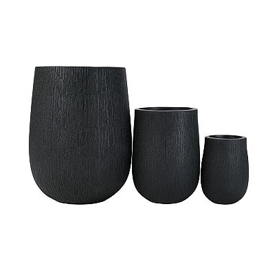 KWPZQEB Egg-Shaped Outdoor Stone-Look Textured Flower Pots Set of 3