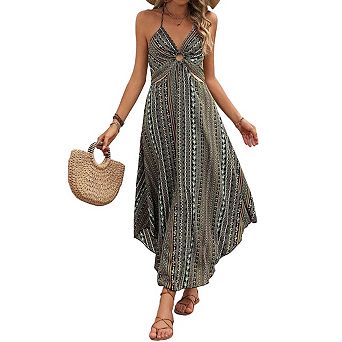Women's Boho Spaghetti Strap Sundresses Sleeveless Cami Dress Criss Cross Summer Slit Maxi Dresses