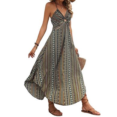 Women's Boho Spaghetti Strap Sundresses Sleeveless Cami Dress Criss Cross Summer Slit Maxi Dresses