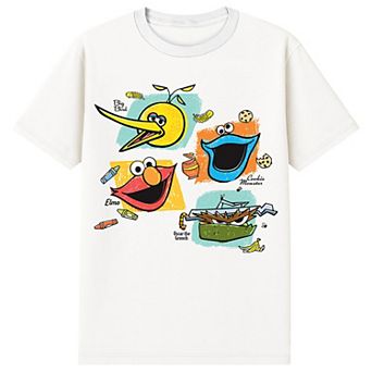 Men's Sesame Street Graphic Tee Featuring Elmo, Cookie Monster, Big Bird & Oscar the Grouch