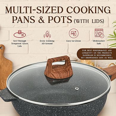 Bakken-Swiss 14-Piece Granite Non-Stick Cookware Set PFOA/PFOS/PTFE Free, Oven Safe