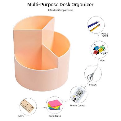 360° Spinning Pencil Holder 3-Slot Desk Organizer
