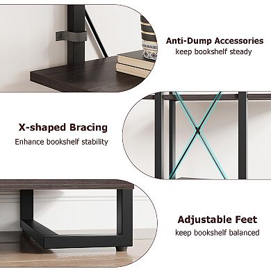 4 Tier Bookshelf with Storage Drawers, Industrial Bookcase with Metal Frame