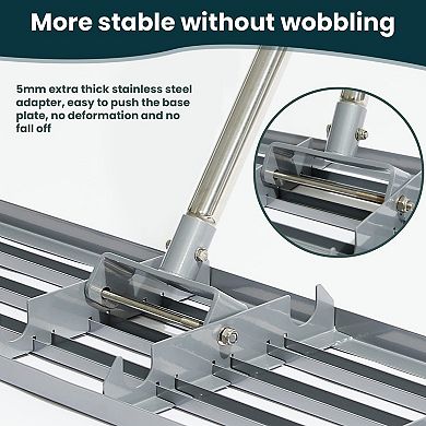 30" Lawn Leveling Rake Stainless Steel Handle Heavy Duty Soil Leveler