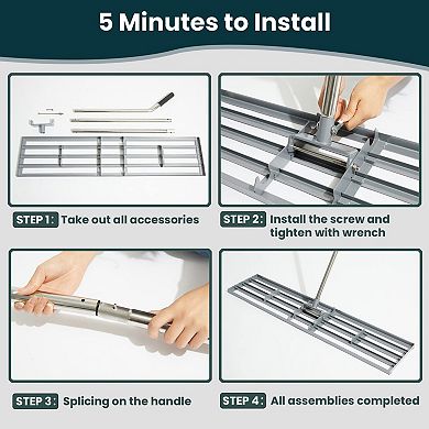 30" Lawn Leveling Rake Stainless Steel Handle Heavy Duty Soil Leveler