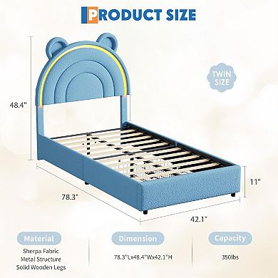 Twin Size Bed Frame with 2 Storage Drawers, Velvet Upholstered Platform