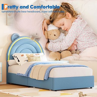 Twin Size Bed Frame with 2 Storage Drawers, Velvet Upholstered Platform