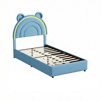 Twin Size Bed Frame with 2 Storage Drawers, Velvet Upholstered Platform