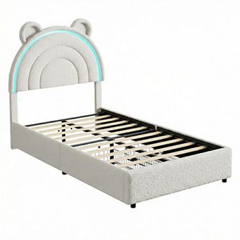 Twin Size Bed Frame with 2 Storage Drawers, Velvet Upholstered Platform