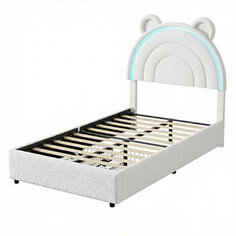 Twin Size Bed Frame with 2 Storage Drawers, Velvet Upholstered Platform