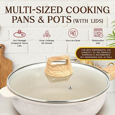 20-Piece Cookware & Bakeware Set Nonstick Granite Pots, Pans & Glass Lids, Oven Safe 500°F