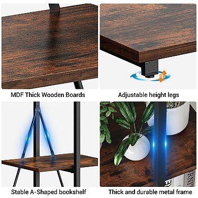 4 Tier Ladder Shelf, Modern Industrial Bookshelf with Sailboat Shaped, Structure Ladder Bookcase