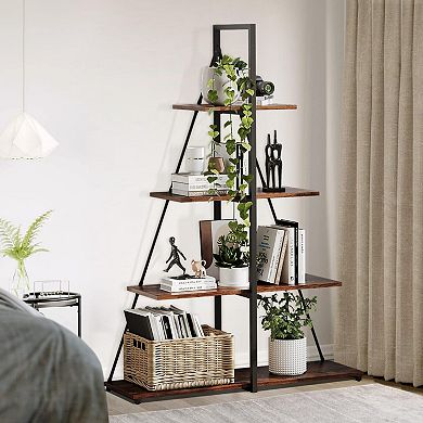 4 Tier Ladder Shelf, Modern Industrial Bookshelf with Sailboat Shaped, Structure Ladder Bookcase
