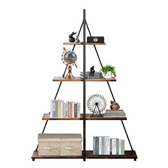 4 tier Ladder Shelf, Modern Industrial Bookshelf with Sailboat Shaped, Structure Ladder Bookcase