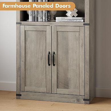 Arched Bookshelf, 71 In Tall Bookcase, Farmhouse Display Storage Rack, Wooden Bookshelves