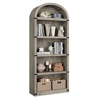 Arched Bookshelf, 71 in Tall Bookcase, Farmhouse Display Storage Rack, Wooden Bookshelves