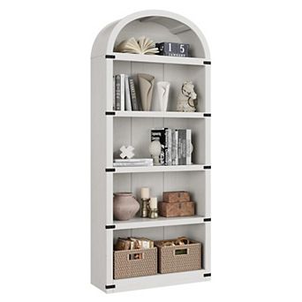 Arched Bookshelf, 71 in Tall Bookcase, Farmhouse Display Storage Rack, Wooden Bookshelves
