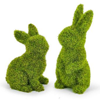 2 pc Easter Moss Bunny Figurine Garden Decor