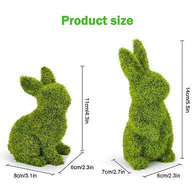 2PC Easter Moss Bunny Figurine Garden Decor