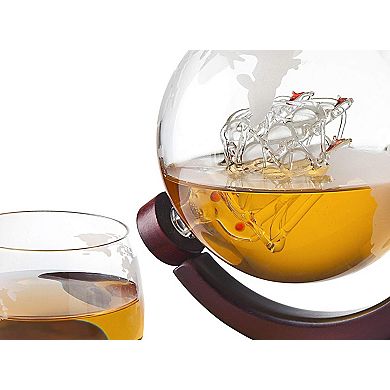 Globe Decanter Set with Etched Glasses Gift for Men 850ml 4glasses 300ml