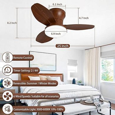 25-Inch Small Walnut Ceiling Fan