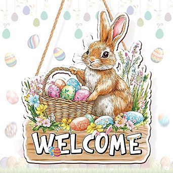 Easter Bunny Wooden Door Sign Rustic Spring Porch Decor