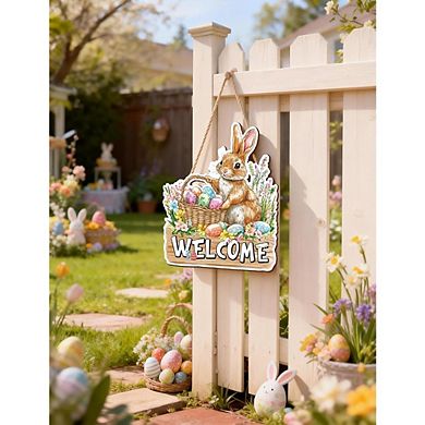 Easter Bunny Wooden Door Sign Rustic Spring Porch Decor